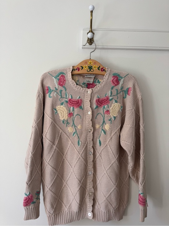 Northern Reflections Sweaters - Granny Core Vintage 100% Cotton Floral Knit Cardigan Sweater